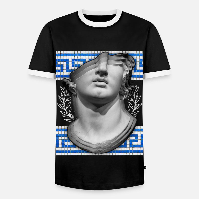 Greece, ancient sculpture, meandering pattern - Men's Ringer Shirt - black/white
