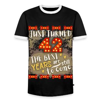 42nd birthday 42 years old vintage design, saying - Men's Ringer Shirt - black/white - Front - AI Model Female 172 light (172cm) & AI Model Male 178 light (178cm)