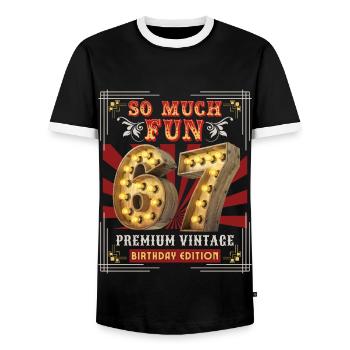 67th birthday 67 years Vintage-Retro Fun-Birthday - Men's Ringer Shirt - black/white - Front - AI Model Female 172 light (172cm) & AI Model Male 178 light (178cm)