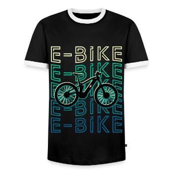 E Bike Retro Electric Bicycle MTB - Men's Ringer Shirt - black/white - Front - AI Model Female 172 light (172cm) & AI Model Male 178 light (178cm)