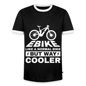 EBike wie ein normales Fahrrad, aber viel cooler - Männer Kontrast-T-Shirt - Schwarz/Weiß - Vorne - AI Model Female 172 light (172cm) & AI Model Male 178 light (178cm)