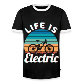 Life is Electric Vintage Ebike Sunset - T-shirt contrasté Homme - noir/blanc - Devant - AI Model Female 172 light (172cm) & AI Model Male 178 light (178cm)