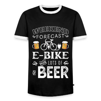 Funny Weekend Forecast EBike & Beer - Men's Ringer Shirt - black/white - Front - AI Model Female 172 light (172cm) & AI Model Male 178 light (178cm)