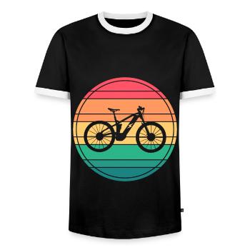 Vintage Retro EBike Sunset - Men's Ringer Shirt - black/white - Front - AI Model Female 172 light (172cm) & AI Model Male 178 light (178cm)