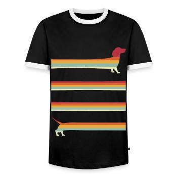 Langer Wiener Hund Retro Dackel - Männer Kontrast-T-Shirt - Schwarz/Weiß - Vorne - AI Model Female 172 light (172cm) & AI Model Male 178 light (178cm)
