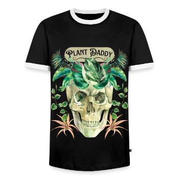Lustiger Totenkopf, Plant-Daddy mit Grünpflanzen - Männer Kontrast-T-Shirt - Schwarz/Weiß - Vorne - AI Model Female 172 light (172cm) & AI Model Male 178 light (178cm)