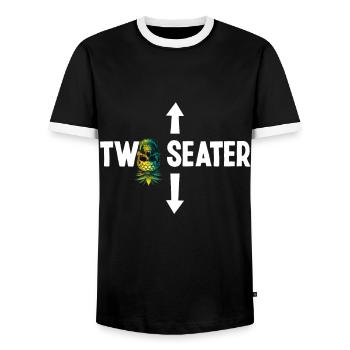 Two Seater Upside Down Pineapple Skull Swinger - Men's Ringer Shirt - black/white - Front - AI Model Female 172 light (172cm) & AI Model Male 178 light (178cm)