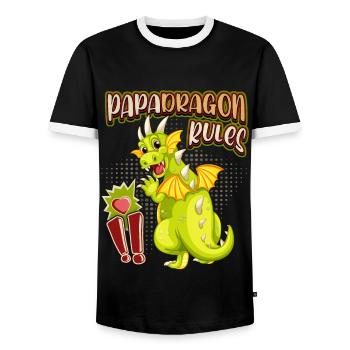 Papa-Drache, Papadragon, lustiger Vatertag Spruch - Männer Kontrast-T-Shirt - Schwarz/Weiß - Vorne - AI Model Female 172 light (172cm) & AI Model Male 178 light (178cm)