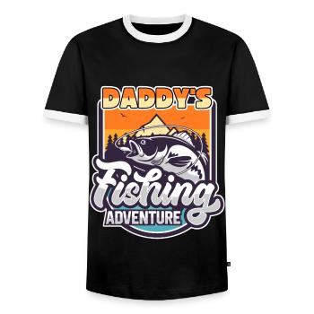 Fishing, Fishing, Fishing, Adventure, Daddy Saying - Men's Ringer Shirt - black/white - Front - AI Model Female 172 light (172cm) & AI Model Male 178 light (178cm)
