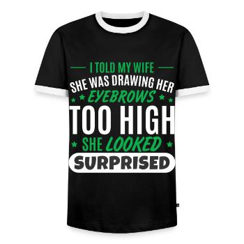 Husband Wife Joke Dad Joke - Men's Ringer Shirt - black/white - Front - AI Model Female 172 light (172cm) & AI Model Male 178 light (178cm)
