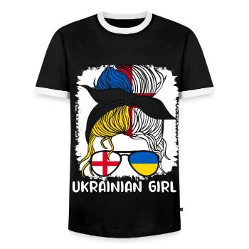 Moitié Anglais Moitié Ukrainien Fille Ukraine Angleterre - T-shirt contrasté Homme - noir/blanc - Devant - AI Model Female 172 light (172cm) & AI Model Male 178 light (178cm)