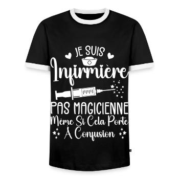 Humour Infirmière - Cadeau Infirmière - T-shirt contrasté Homme - noir/blanc - Devant - AI Model Female 172 light (172cm) & AI Model Male 178 light (178cm)