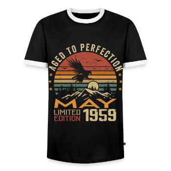Mai 1959 Anniversaire Mai 1959 Cadeau 1959 Mai - T-shirt contrasté Homme - noir/blanc - Devant - AI Model Female 172 light (172cm) & AI Model Male 178 light (178cm)