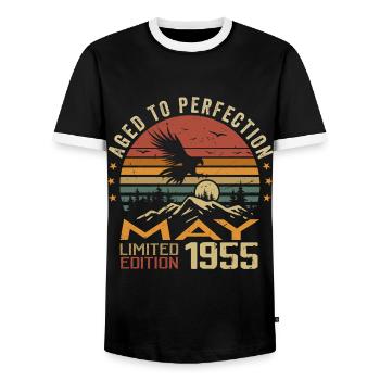 Mai 1955 Anniversaire Mai 1955 Cadeau 1955 Mai - T-shirt contrasté Homme - noir/blanc - Devant - AI Model Female 172 light (172cm) & AI Model Male 178 light (178cm)