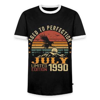 Millésime Juillet 1990 Anniversaire Juillet 1990 - T-shirt contrasté Homme - noir/blanc - Devant - AI Model Female 172 light (172cm) & AI Model Male 178 light (178cm)