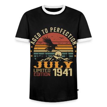 Jahrgang Juli 1941 Jubiläum Juli 1941 - Männer Kontrast-T-Shirt - Schwarz/Weiß - Vorne - AI Model Female 172 light (172cm) & AI Model Male 178 light (178cm)