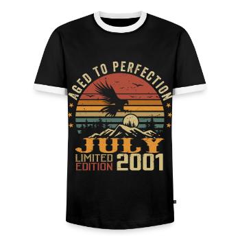 Millésime Juillet 2001 Anniversaire Juillet 2001 - T-shirt contrasté Homme - noir/blanc - Devant - AI Model Female 172 light (172cm) & AI Model Male 178 light (178cm)