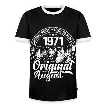août 1971 Original:53 Ans Cadeau d'Anniversaire - T-shirt contrasté Homme - noir/blanc - Devant - AI Model Female 172 light (172cm) & AI Model Male 178 light (178cm)
