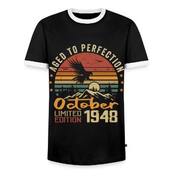 Vintage Octobre 1948 - Cadeau Rétro Octobre 1948 - T-shirt contrasté Homme - noir/blanc - Devant - AI Model Female 172 light (172cm) & AI Model Male 178 light (178cm)