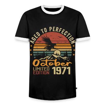 Vintage Octobre 1971 - Cadeau Rétro Octobre 1971 - T-shirt contrasté Homme - noir/blanc - Devant - AI Model Female 172 light (172cm) & AI Model Male 178 light (178cm)