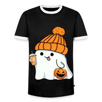 Fantôme Fantôme Halloween Chapeau Mignon Thé Bulle Citrouille - T-shirt contrasté Homme - noir/blanc - Devant - AI Model Female 172 light (172cm) & AI Model Male 178 light (178cm)