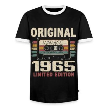 1965 Birthday Gift 1965 Vintage 1965 Retro - Men's Ringer Shirt - black/white - Front - AI Model Female 172 light (172cm) & AI Model Male 178 light (178cm)