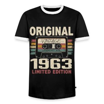 1963 Geburtstagsgeschenk 1963 Jahrgang 1963 Retro - Männer Kontrast-T-Shirt - Schwarz/Weiß - Vorne - AI Model Female 172 light (172cm) & AI Model Male 178 light (178cm)