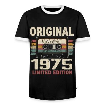 1975 Geburtstagsgeschenk 1975 Jahrgang 1975 Retro - Männer Kontrast-T-Shirt - Schwarz/Weiß - Vorne - AI Model Female 172 light (172cm) & AI Model Male 178 light (178cm)