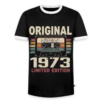 1973 Geburtstagsgeschenk 1973 Jahrgang 1973 Retro - Männer Kontrast-T-Shirt - Schwarz/Weiß - Vorne - AI Model Female 172 light (172cm) & AI Model Male 178 light (178cm)