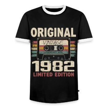 1982 Geburtstagsgeschenk 1982 Jahrgang 1982 Retro - Männer Kontrast-T-Shirt - Schwarz/Weiß - Vorne - AI Model Female 172 light (172cm) & AI Model Male 178 light (178cm)