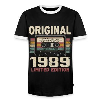 1989 Birthday Gift 1989 Vintage 1989 Retro - Men's Ringer Shirt - black/white - Front - AI Model Female 172 light (172cm) & AI Model Male 178 light (178cm)