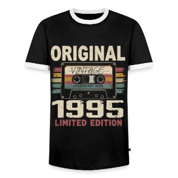1995 Geburtstagsgeschenk 1995 Jahrgang 1995 Retro - Männer Kontrast-T-Shirt - Schwarz/Weiß - Vorne - AI Model Female 172 light (172cm) & AI Model Male 178 light (178cm)