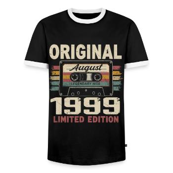 August 1999 August 1999 Gift August 1999 August 1999 - Men's Ringer Shirt - black/white - Front - AI Model Female 172 light (172cm) & AI Model Male 178 light (178cm)