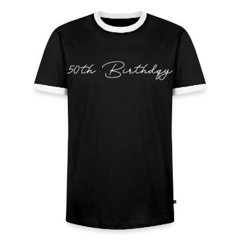 50th birthday - Men's Ringer Shirt - black/white - Front - AI Model Female 172 light (172cm) & AI Model Male 178 light (178cm)