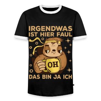 Faultier Kaffee - Männer Kontrast-T-Shirt - Schwarz/Weiß - Vorne - AI Model Female 172 light (172cm) & AI Model Male 178 light (178cm)