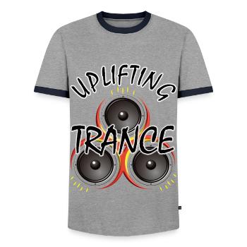 Uplifting Trance with Speaker - Music - Men's Ringer Shirt - grey/navy  - Front - AI Model Female 172 light (172cm) & AI Model Male 178 light (178cm)