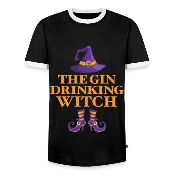The Gin Drinking Witch - Men's Ringer Shirt - black/white - Front - AI Model Female 172 light (172cm) & AI Model Male 178 light (178cm)