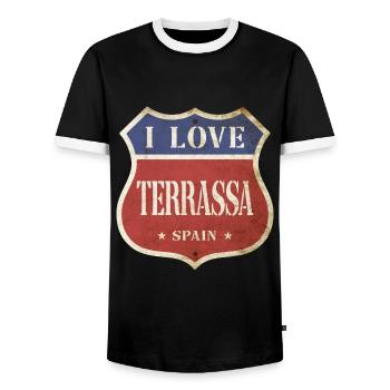 Terrassa Spanien Stadt I Love Vintage Retro - Männer Kontrast-T-Shirt - Schwarz/Weiß - Vorne - AI Model Female 172 light (172cm) & AI Model Male 178 light (178cm)