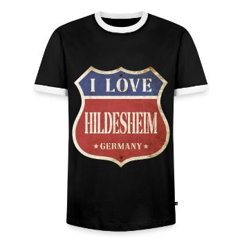 Hildesheim Deutschland Stadt I Love Vintage Retro - Männer Kontrast-T-Shirt - Schwarz/Weiß - Vorne - AI Model Female 172 light (172cm) & AI Model Male 178 light (178cm)