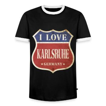 Karlsruhe Allemagne Ville J’aime Vintage Rétro - T-shirt contrasté Homme - noir/blanc - Devant - AI Model Female 172 light (172cm) & AI Model Male 178 light (178cm)