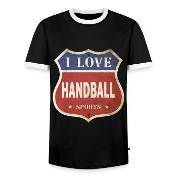 Handball I Love Vintage Retro Schild Route Sport - Männer Kontrast-T-Shirt - Schwarz/Weiß - Vorne - AI Model Female 172 light (172cm) & AI Model Male 178 light (178cm)