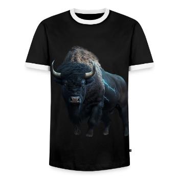 Bison black buffalo with lightning and thunder strong - Men's Ringer Shirt - black/white - Front - AI Model Female 172 light (172cm) & AI Model Male 178 light (178cm)