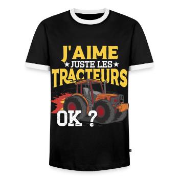 J'Aime Juste Les Tracteurs - T-shirt contrasté Homme - noir/blanc - Devant - AI Model Female 172 light (172cm) & AI Model Male 178 light (178cm)