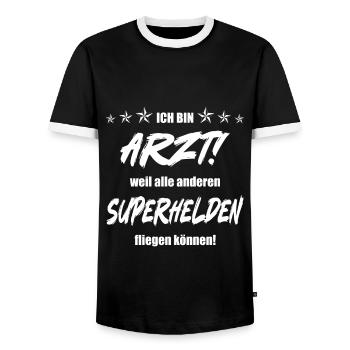 Ich bin Arzt weil alle anderen Superhelden... - Männer Kontrast-T-Shirt - Schwarz/Weiß - Vorne - AI Model Female 172 light (172cm) & AI Model Male 178 light (178cm)