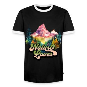 Natur Abenteuer Wildnis Berge Wald Bäume Bunt - Männer Kontrast-T-Shirt - Schwarz/Weiß - Vorne - AI Model Female 172 light (172cm) & AI Model Male 178 light (178cm)