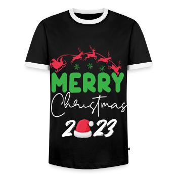 Merry Christmas 2023 - Männer Kontrast-T-Shirt - Schwarz/Weiß - Vorne - AI Model Female 172 light (172cm) & AI Model Male 178 light (178cm)