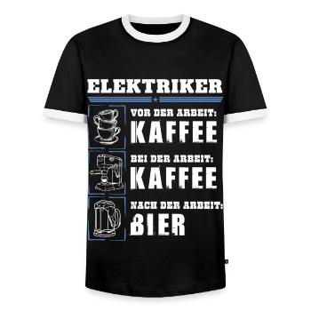 Mein Tagesablauf als Elektriker - Männer Kontrast-T-Shirt - Schwarz/Weiß - Vorne - AI Model Female 172 light (172cm) & AI Model Male 178 light (178cm)