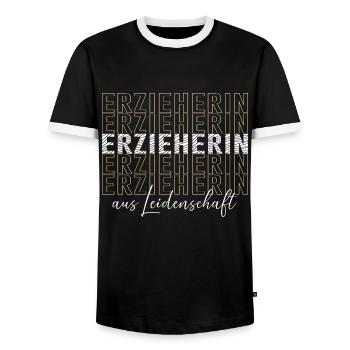 Kindergarten teacher Kindergarten Occupation Kindergarten teacher - Men's Ringer Shirt - black/white - Front - AI Model Female 172 light (172cm) & AI Model Male 178 light (178cm)