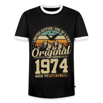 anniversaire 50 ans 1974 originale édition limitée - T-shirt contrasté Homme - noir/blanc - Devant - AI Model Female 172 light (172cm) & AI Model Male 178 light (178cm)
