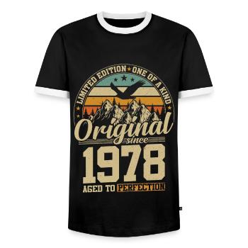 46 Years 1978 Limited Edition Birthday Gift - Men's Ringer Shirt - black/white - Front - AI Model Female 172 light (172cm) & AI Model Male 178 light (178cm)